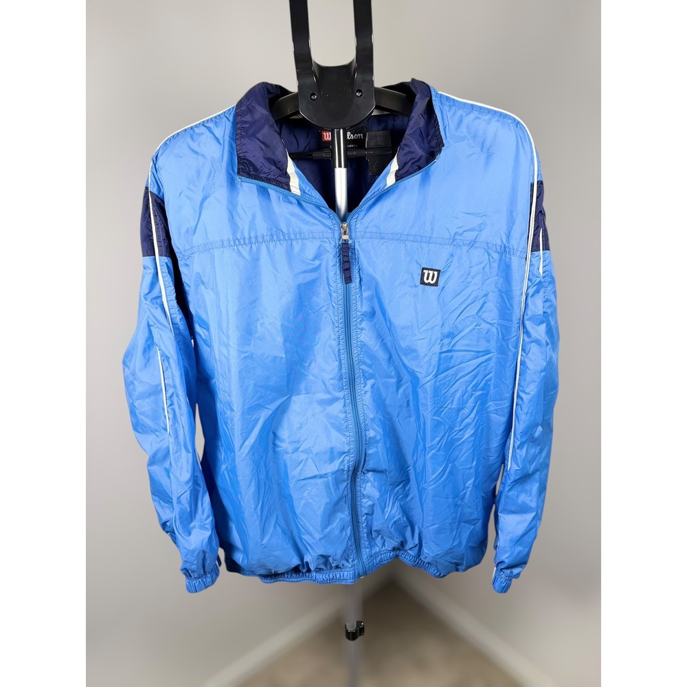 Vtg 90s Wilson Mens Blue Windbreaker Jacket Sporty‎ Lightweight Lined Retro